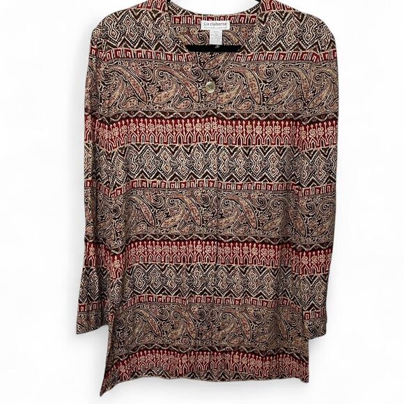 Liz Claiborne 100% Silk Paisley Print Button Front Blouse Size Petite - Picture 1 of 7